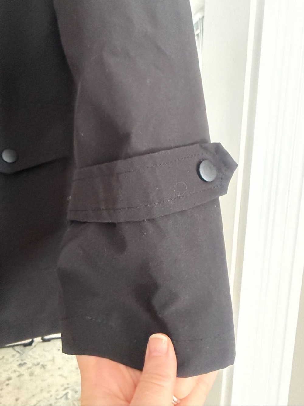 Women's Black Hooded rain Coat with Striped Lining - Picture 3 of 9